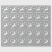 Papier Cadeau Forme de cerf blanc sur fond gris avec flocons de (Plat)
