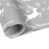 Papier Cadeau Forme de cerf blanc sur fond gris avec flocons de (Coin rond)