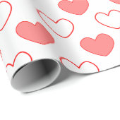Papier Cadeau Formes cardiaques délicates Motif rouge blanc (Coin rond)