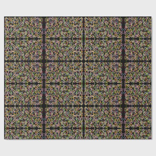 Papier Cadeau formes d'art abstrait foncé en contraste néon (Plat)