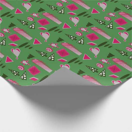 Papier Cadeau Formes de Noël Abstraites en rouge et vert. (Coin)