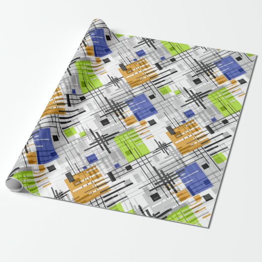 Papier Cadeau formes géométriques modernes Abstraites rayées (Déroulé)