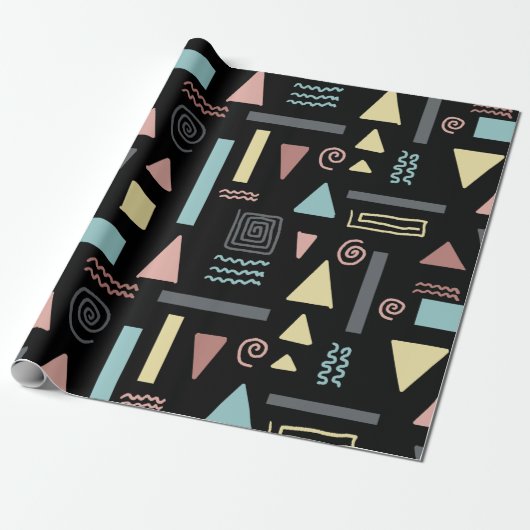 Papier Cadeau Formes géométriques noir motif (Déroulé)