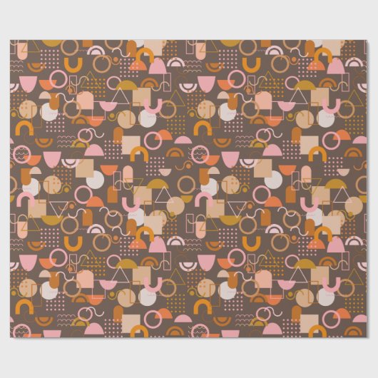 Papier Cadeau Formes géométriques rétro en rose Brown et orange (Plat)