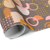 Papier Cadeau Formes géométriques rétro en rose Brown et orange (Coin rond)