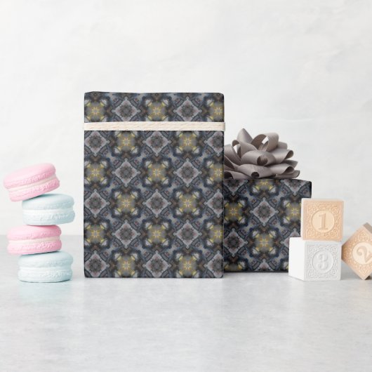 Papier Cadeau Formes Grises Et Diamantes Bleues Enveloppant Papi (Baby Shower)