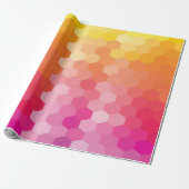 Papier Cadeau Formes hexagones géométriques, rose et jaune (Déroulé)