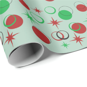 Papier Cadeau Formes modernes du milieu du siècle Noël rouge e
