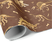 Papier Cadeau Fossiles de dinosaures préhistoriques (Coin rond)