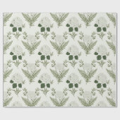 Papier Cadeau Fougère botanique et hydrangea vert sauge (Plat)