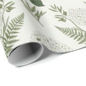 Papier Cadeau Fougère botanique et hydrangea vert sauge (Coin rond)