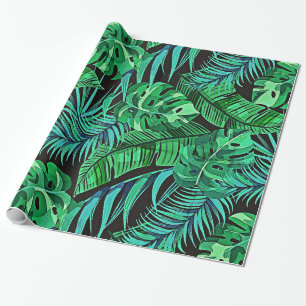 Papier Cadeau Fougères bleues et vertes et feuille tropical