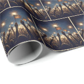 Papier Cadeau Foule avec des drapeaux américains et des étincela (Coin rond)