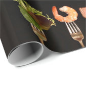 Papier Cadeau Fourches d'argent sur noir (Coin rond)