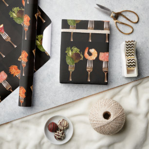 Papier Cadeau Fourchettes argentées sur fond noir