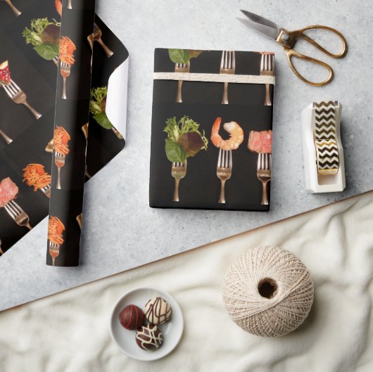 Papier Cadeau Fourchettes argentées sur fond noir  (Artisanat)
