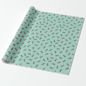 Papier Cadeau Fourmis Marron Illustrées sur Fond Turquoise Clair (Déroulé)