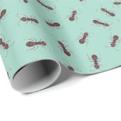 Papier Cadeau Fourmis Marron Illustrées sur Fond Turquoise Clair (Coin rond)