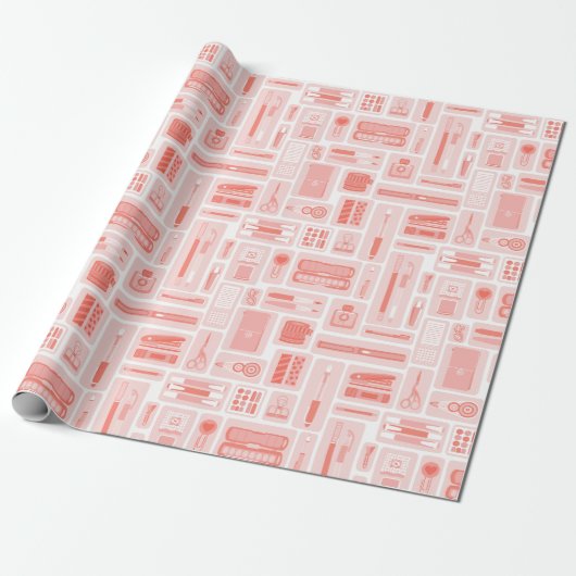 Papier Cadeau Fournitures d'art mignonne Coral Rouge Motif Créat (Déroulé)