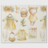 Papier Cadeau Fournitures pour bébé jaune aquarelle (Plat)