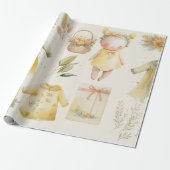 Papier Cadeau Fournitures pour bébé jaune aquarelle (Déroulé)