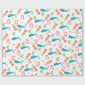 Papier Cadeau Fournitures scolaires mignonnes (Plat)