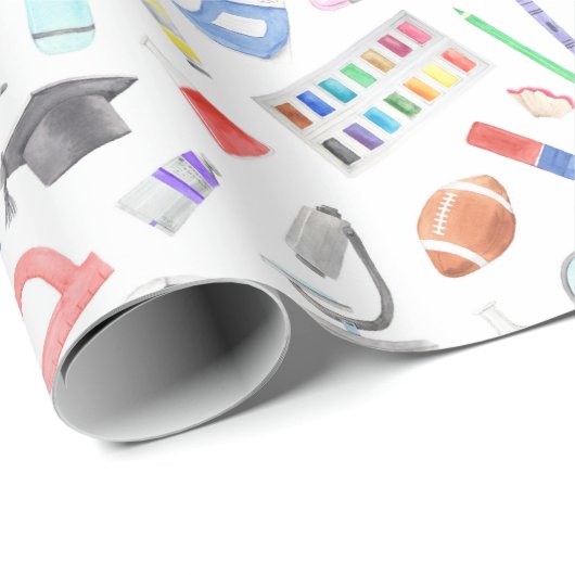 Papier Cadeau Fournitures scolaires mignonnes Retour au Motif sc (Coin rond)