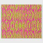 Papier Cadeau fourrure de tigre de néon vert et motif rose (Plat)