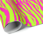 Papier Cadeau fourrure de tigre de néon vert et motif rose (Coin rond)