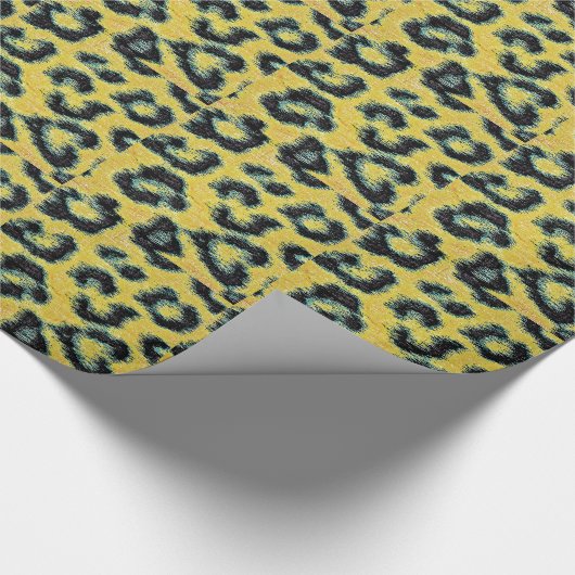 Papier Cadeau Fourrure Empreinte de léopard bleue et jaune (Coin)