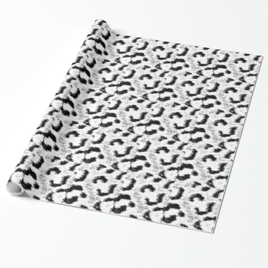Papier Cadeau Fourrure Empreinte de léopard noire et blanche (Déroulé)