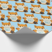 Papier Cadeau Fox Baby shower bleu (Coin)