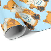 Papier Cadeau Fox Baby shower bleu (Coin rond)