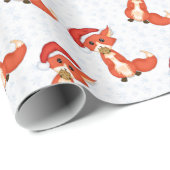 Papier Cadeau Fox mignon de biscuit utilisant un casquette de (Coin rond)