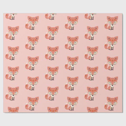 Papier Cadeau Fox mignon de rose (Plat)
