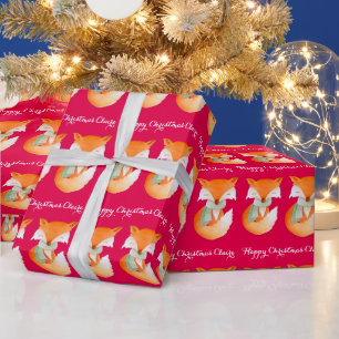 Papier Cadeau Fox petit d'hiver nom d'art Noël rouge enveloppeme