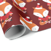 Papier Cadeau Fox Santa Hat Bourgogne Animaux Noël Vacances (Coin rond)