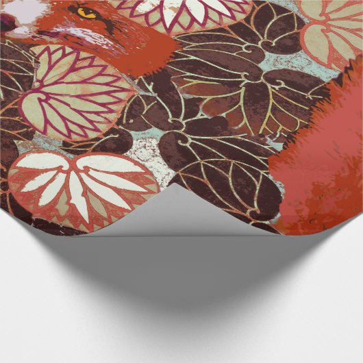 PAPIER CADEAU FOXES ROUGES PARMI LES FEUILLES BLANCS ET LE FOLIA (Coin)