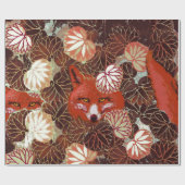 PAPIER CADEAU FOXES ROUGES PARMI LES FEUILLES BLANCS ET LE FOLIA (Plat)