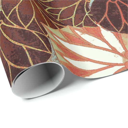 PAPIER CADEAU FOXES ROUGES PARMI LES FEUILLES BLANCS ET LE FOLIA (Coin rond)