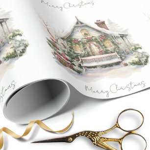 Papier Cadeau Foyer d'hiver de neige sur mesure Aquarelle de Noë