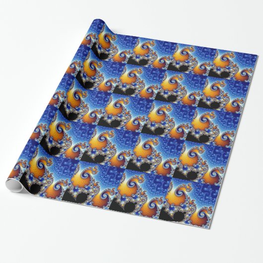 Papier Cadeau Fractale en spirale bleue de Mandelbrot double (Déroulé)