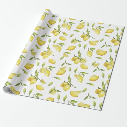 Papier Cadeau Fraîches citrons Vert Fleur Aquarelle (Déroulé)