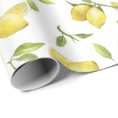 Papier Cadeau Fraîches citrons Vert Fleur Aquarelle (Coin rond)