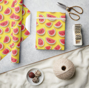Papier Cadeau Fraîches de pastèque Motif sur Jaune
