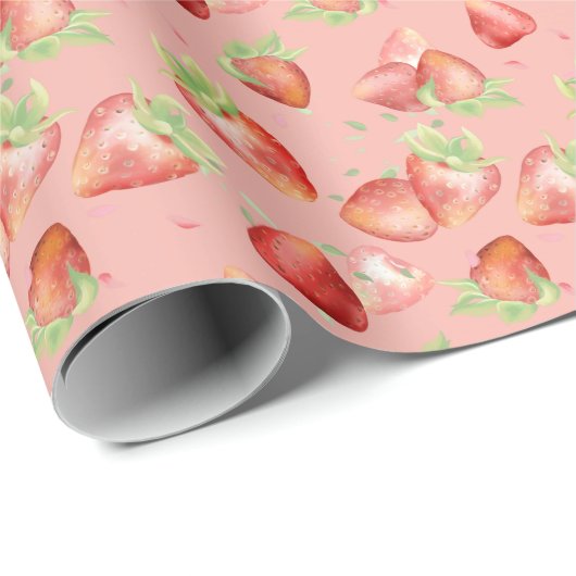 Papier Cadeau Fraise d'aquarelle (Coin rond)