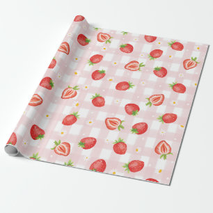 Papier Cadeau Fraise d'été Fleur Daisy Floral Rose En vichy fête
