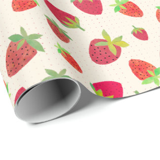 Papier Cadeau Fraise Élégante Illustrée à la Main Inspirée Rétro
