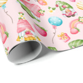 Papier Cadeau Fraise Gnome Garden Anniversaire de la petite fill (Coin rond)