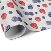 Papier Cadeau Fraise, Huckleberry, Mûre sur Beige (Coin rond)